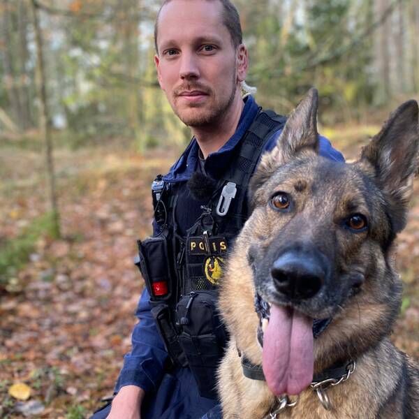 Bild på polishunden Lundy tillsammans med husse och hundförare Jimmy Larsson.
