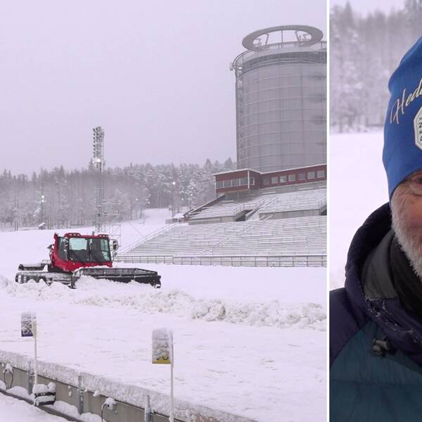 Roger Hedlund, driftansvarig på skidstadion i Östersund, berättar hur det går med utläggningen av den sparade konstsnön.