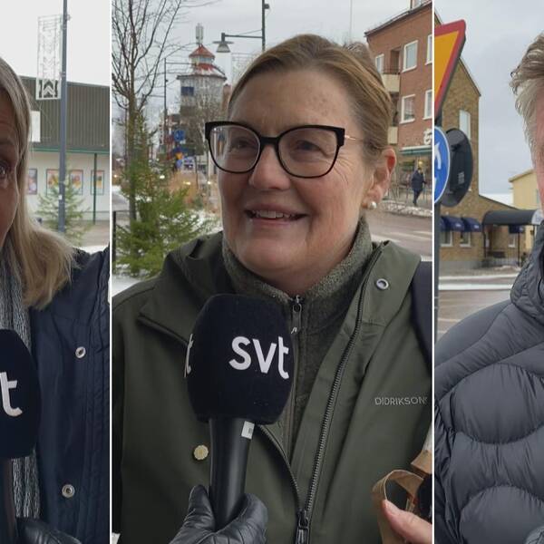 Delad bild – tre personer intervjuas. En kvinna med grått, axellångt hår, en kvinna med glasögon och en man med grått hår.