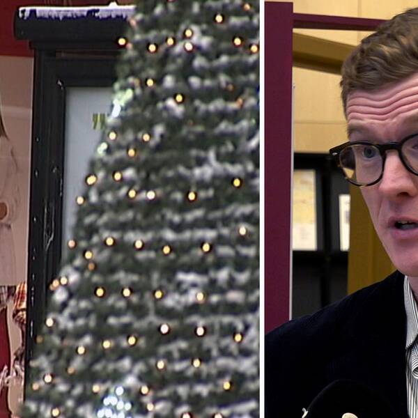 Fredrik Karlsson på stadsmission och en bild på barn i reklam i samband med julskyltning