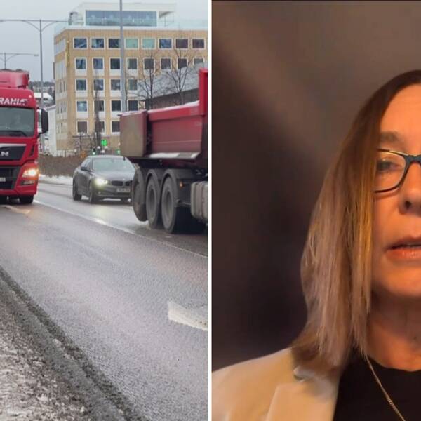 Till höger i bild syns Trafikverkets regiondirektör Birgitta Johnson och till vänster syns trafik.