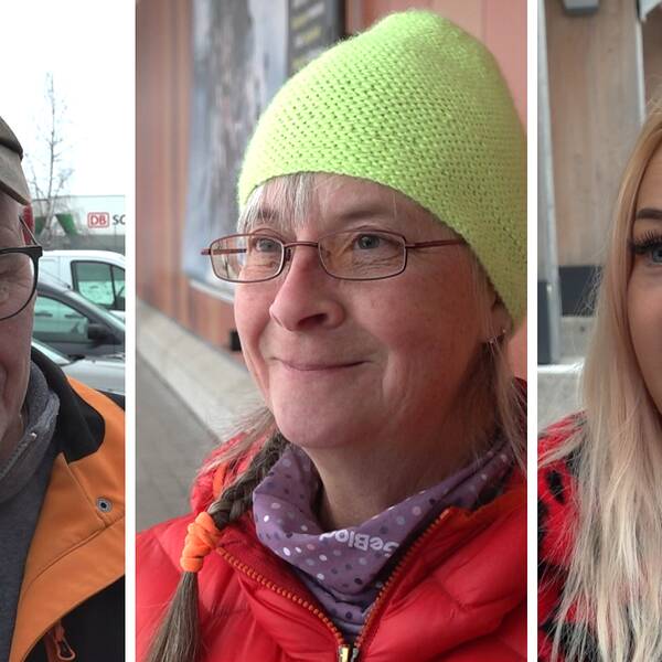 Tommy Keller, Mia Berglund och Ida Svensson svarar på om de känner till vilka som vann valet i sina kommuner. På bilden syns tre personer. Längst till vänster Tommy Keller, som har en keps på huvudet och glasögon. I mitten Mia Berglund, klädd i gul mössa och röd jacka. Hon har glasögon. Längst till höger Ida Svensson, som har långt blont hår och en rödsvart jacka.