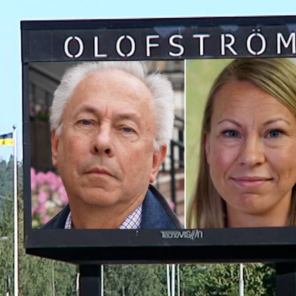 Ett bildmontage med dåvarande socialdemokratiske ordförande Jan Björkman och partiets dåvarande kommunalråd Sara Rudolfsson på en skylt i Olofström.