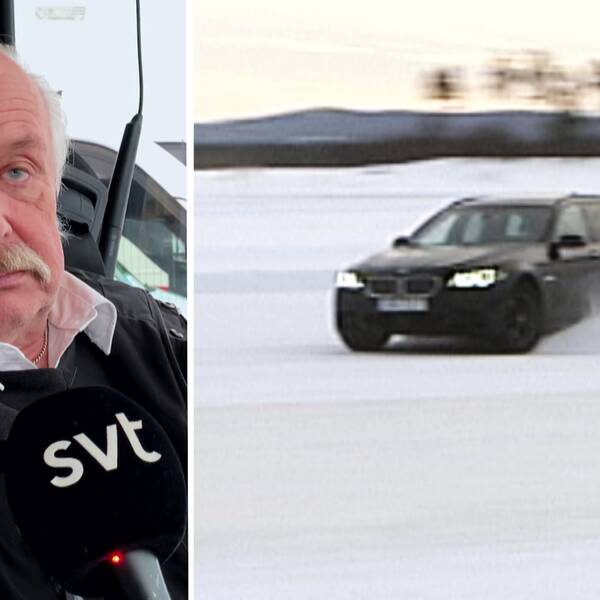 På bilden ser du Svenne Hägglund som berättar om de stora utmaningarna inför årets biltestsäsong i Arvidsjaur. Du ser också en actionbild när en biltestare är ute och sladdar i snön.