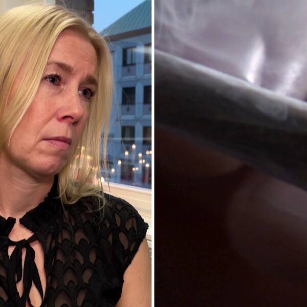 Bild på en kvinna med svart tröja och en bild på cannabis. Kvinnan heter Linda Hultgren och är behandlingskonsulent på Nexus. Hon tar emot många ungdomar som vill ha hjälp att sluta med cannabis.
