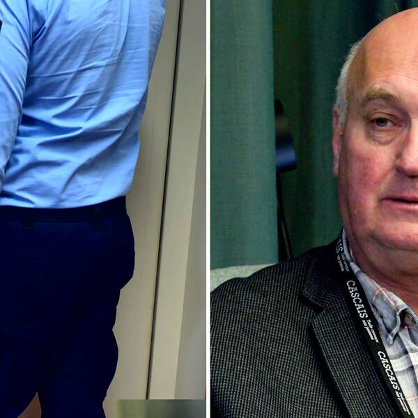 En tvådelad bild. Till vänster en bild på en person i polisuniform som stänger en dörr till en cell. Till höger en bild på Björn Arvill.