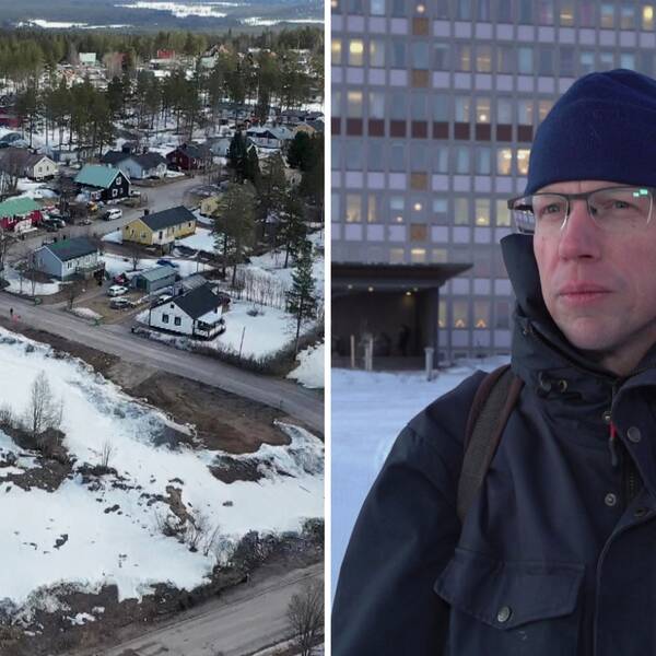 Översikts bild av östra Malmberget och LKAB:s presschef Anders Lindberg till höger.