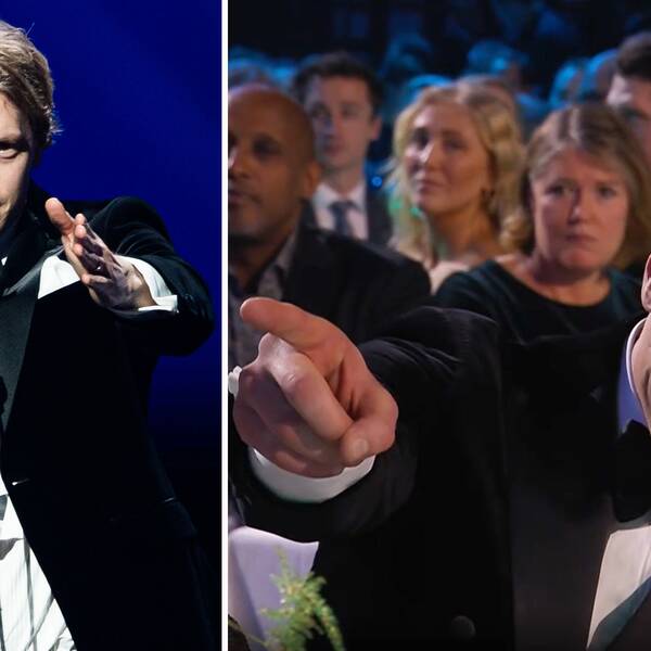 Johan Röjler tackade Nils van der Poel när han fick priset ”Årets ledare”.