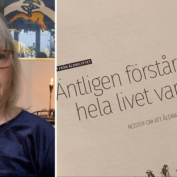 Britt Berglund Högström med en broschyr om att vara äldre och leva med ADHD.