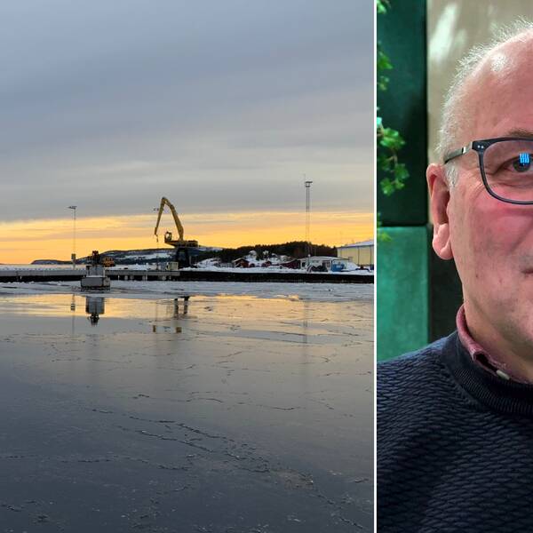 Hamnen i Köpmanholmen och en bild på Mikael Johansson, hamnchef på Örnsköldsviks hamn och logistik.