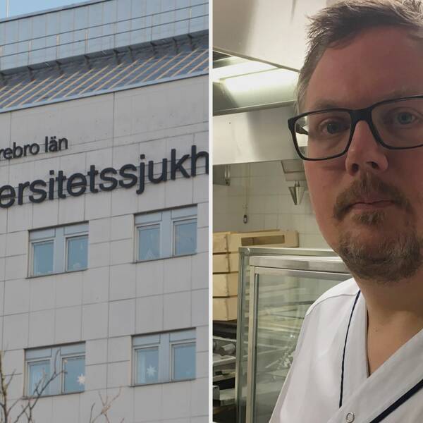 Tvådelad bild: Fasaden på Universitetssjukhuset Örebro och ett porträtt på Lars Edling, ordförande i Läkarföreningen i Region Örebro län.