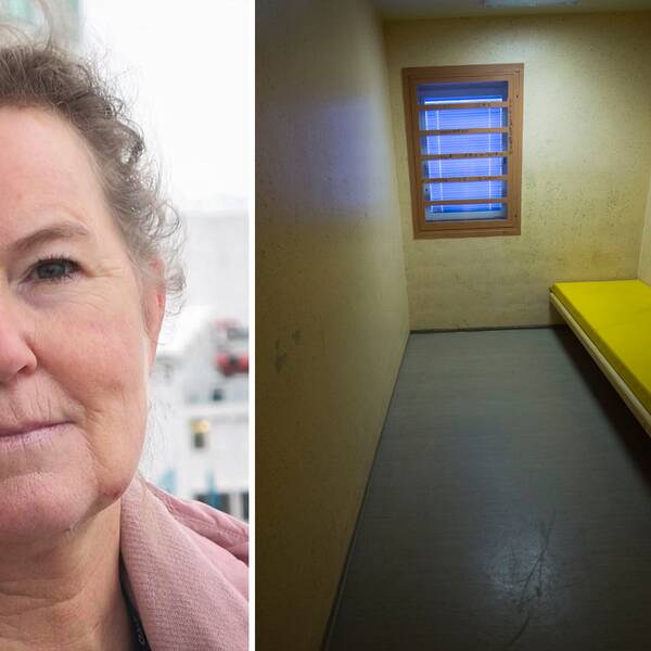 Karna Tillheden, ordförande för Seko polisen, samt en bild på en arrestcell.