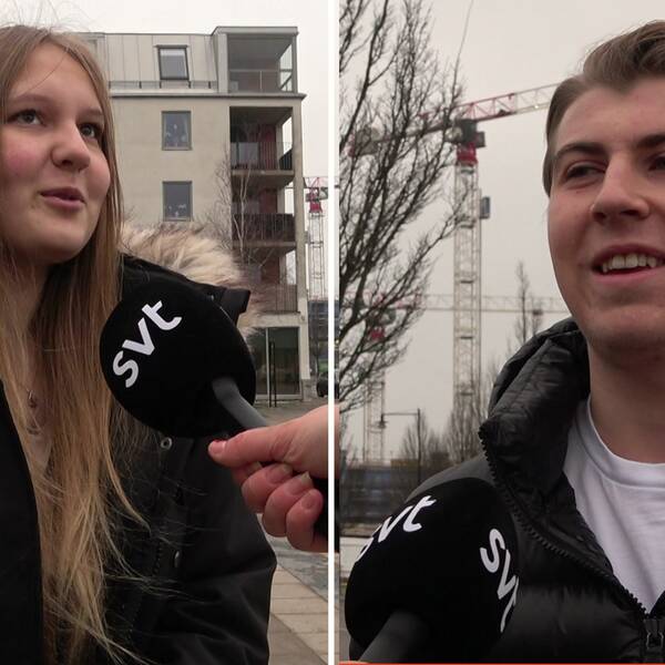 En splittad bild på eleverna Tindra Ohlsson Barnett och Jonas Jimmefors när de pratar med SVT:s reporter.