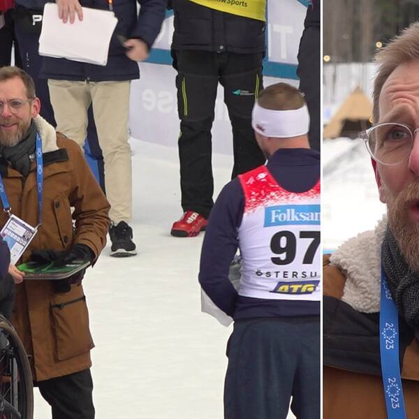 En bild på när kristdemokraten Jakob Forssmed, som är social- och idrottsminister, besökte Para-VM i Östersund.