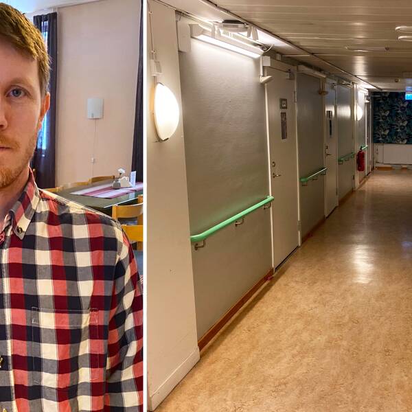 Volontären Josh Armfield som, hjälper hemlösa i Luleå samt bild på akutboendets korridor.