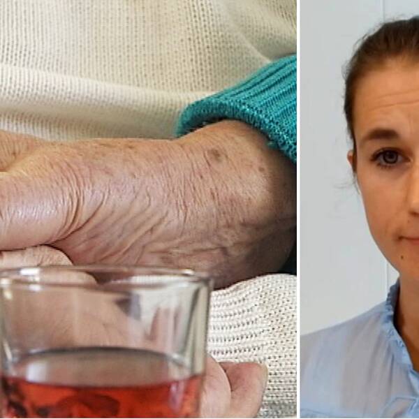 Bild på händer tillhörande äldre person, delad bild på kvinna (Johanna Rastad, vd på Humana)