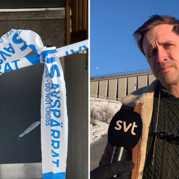 Bilden är ett montage, till vänster syns polisavspärrning som sitter framför en källardörr och till höger syns Alfred Janson Lantz, kirurg på Sundsvalls sjukhus. Han står utomhus och himlen är blå.