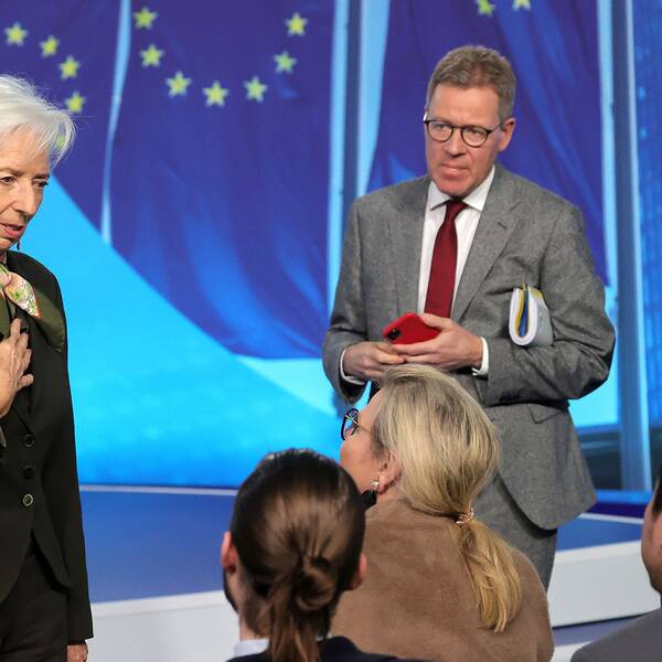 ECB-chefen Christine Lagarde under dagens räntebesked.