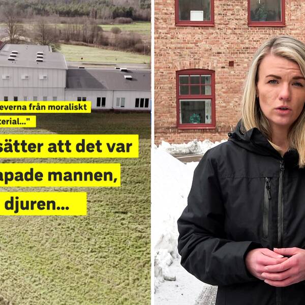 Till vänster en bild på grafik med utdrag från Oneschool globals uppförandekod, till höger SVT Nyheter Hallands reporter Anna Palmgren.