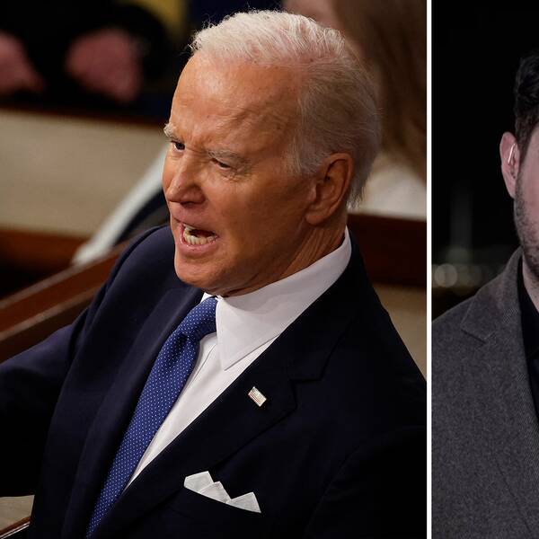 Bild på Joe Biden som pekar med pekfingret och bild på Fouad Youcefi.