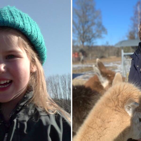 Bild på flicka i mössa och en kvinna i solljus och en alpacka