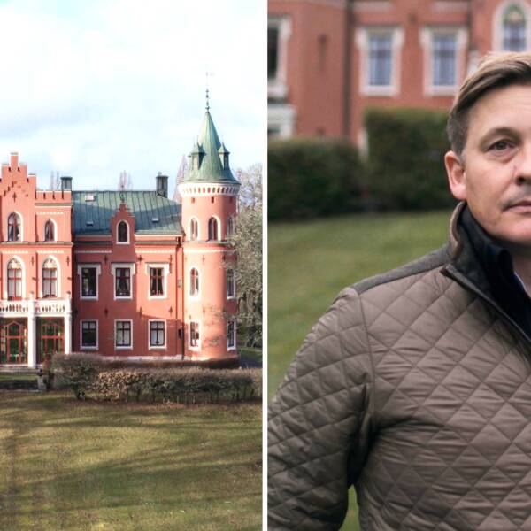 Till vänster: Slottet på Boo, i södra Närke. Till Höger: Carl-Fredrik Hamilton, vd Boo egendom iklädd en brun täckjacka.