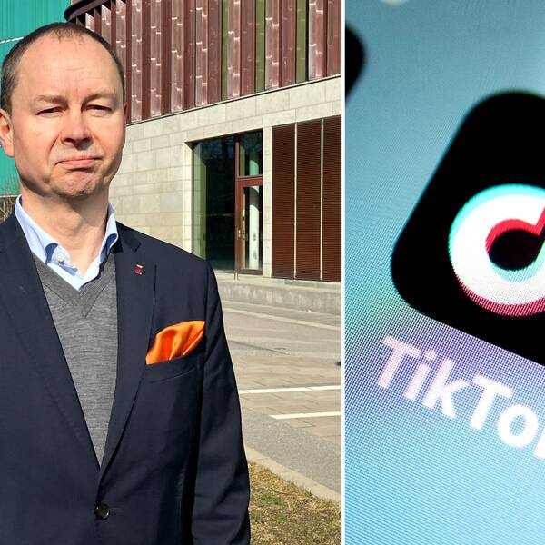 Till vänster: Johan Frithiof- Karlberg, digitaliseringschef i Lunds kommun. Till höger: En symbol på appen Tiktok.