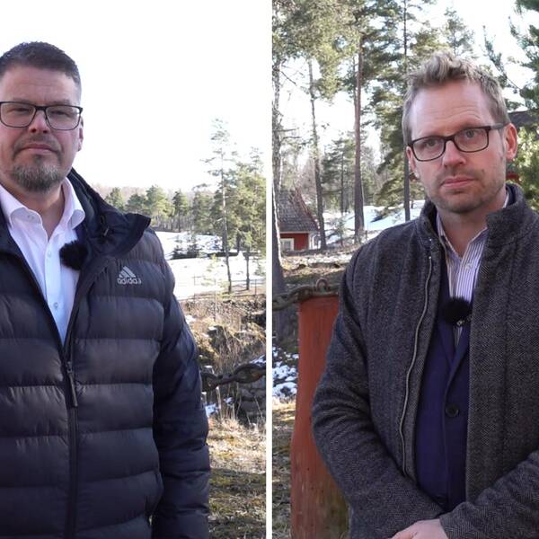 Salapolitikerna Anders Wigelsbo (C) och Erik Hamrin (M) på gruvområdet vid Sala silvergruva.