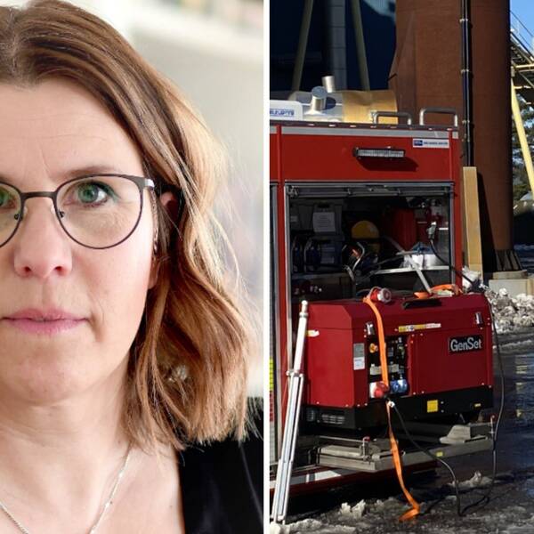 Bilden är ett montage. Till vänster syns Maria Höglund, enhetschef på Länsstyrelsen, och till höger syns räddningspersonal bredvid ett räddningsfordon.