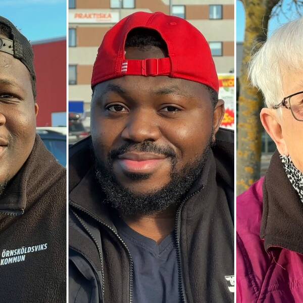 Bilden är ett montage av tre personer i Örnsköldsvik som svarar på hur de höga matpriserna påverkar hur de handlar.