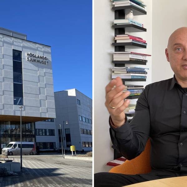 Bild på Höglandssjukhuset samt på Pierre Cherfan, läkare region Jönköpings län.