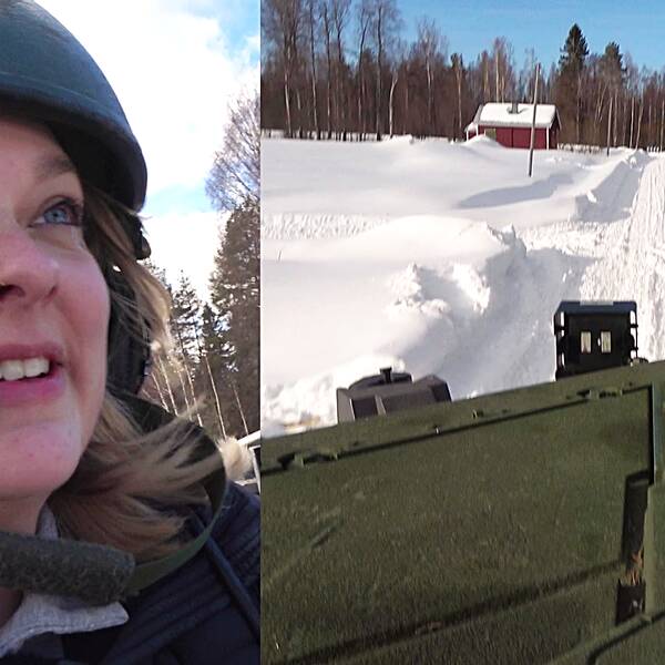 SVT:s reporter Anna Wallbrandt åker i Stridsvagn 122 under militärövningen Vintersol i Boden.