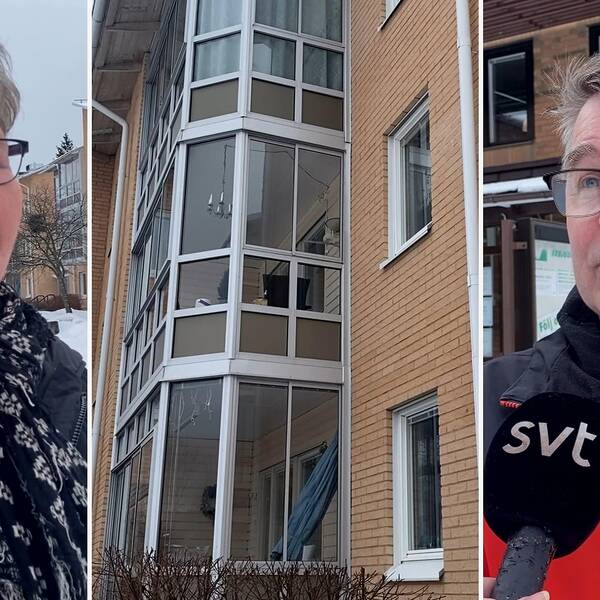 Hyresgästen Kariina Pesonen / fasad på hyreshus / Roger Lundin, vd för kommunala bostadsbolaget Solatum i Solefteå.