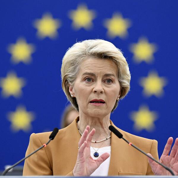 Europeiska kommissionens ordförande Ursula von der Leyen håller tal i Europaparlamentet i Strasbourg.