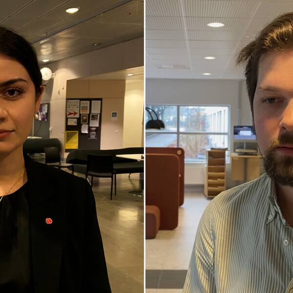 Tvådelad bild: Shabnam Zamani (S), andre vice ordförande för gymnasie- och arbetsmarknadsnämnden i Kungsbacka kommun och Axel Storckenfeldt (M), ordförande för gymnasie- och arbetsmarknadsnämnden i Kungsbacka kommun.