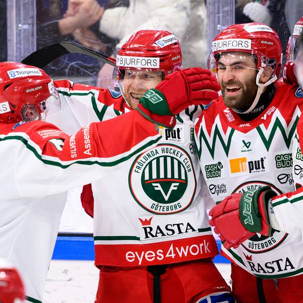 Frölundas Anthony Greco jublar efter 1-1