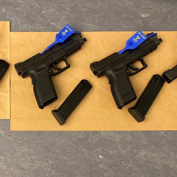 Påbilden fyra av de sex pistoler som den belsgiska kvinnan hade gömda i underkläderna.