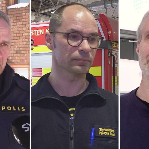 Kommunpolisen Stefan Thyni, styrkeledaren Per-Ola Blind och Erik Rönnqvist från Svensk hemleverans.