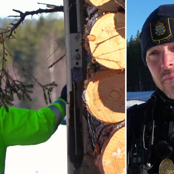 En polis kontrollerar en lastbil samt porträtt på trafikpolisen Glenn Franklin.