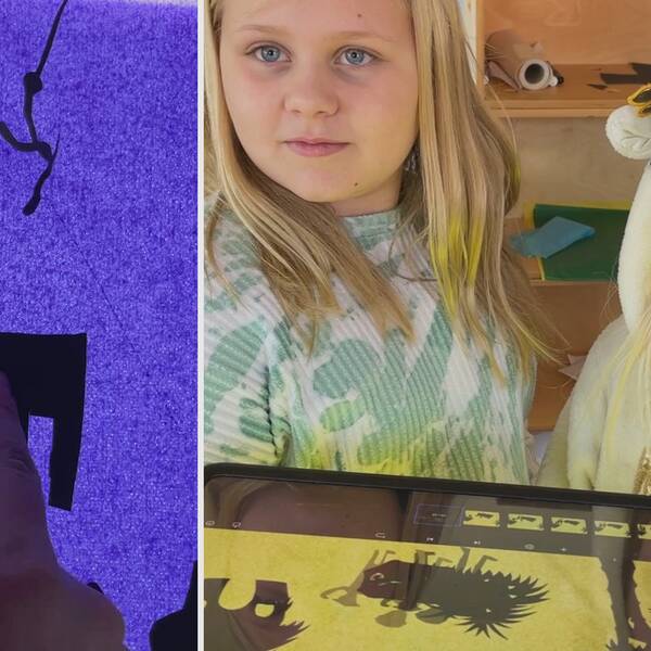 två barn, en ipad, stop motion, skuggor, kurs i animering,  Blekinge Kurs Blekinge