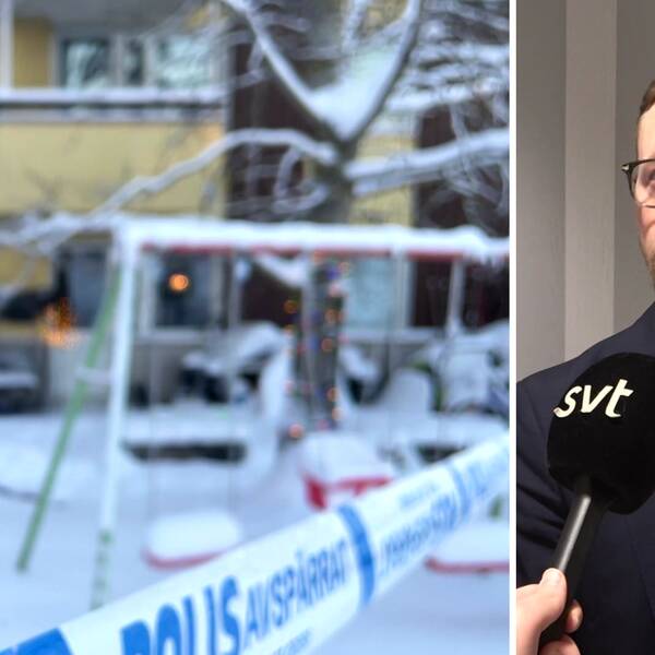 Till vänster en bild från brottsplatsen. Till höger Martin Wulkan.