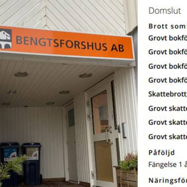 till vänster bild på bengtsforshus ingång. till höger ett utdrag från en dom.