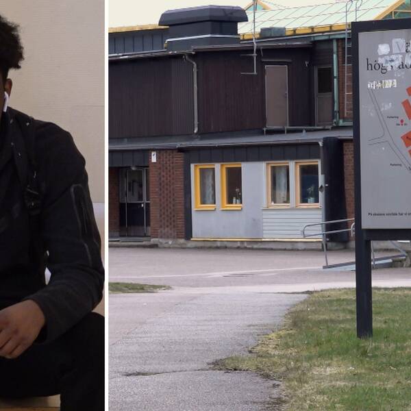 Två bilder: Till vänster: Eleven Foad Aubdikatir. Till höger: Högstadieskolan Bikupan.