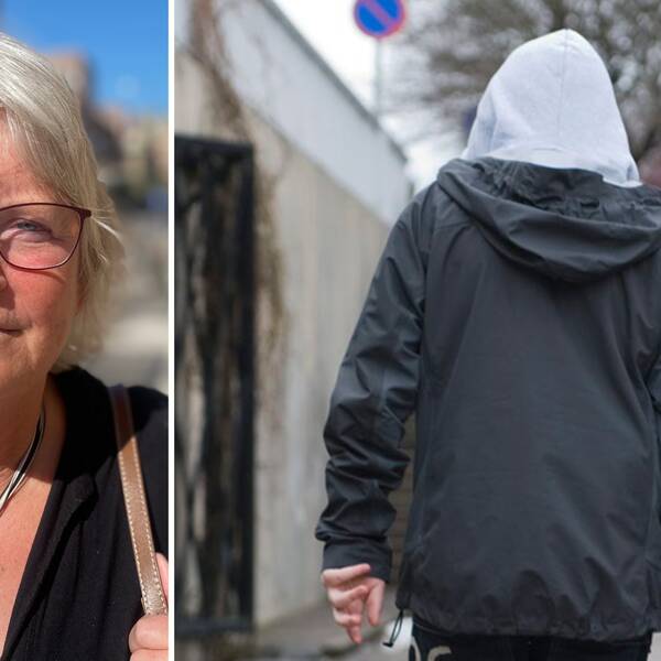 Bilden är delad i två. Den vänstra bilden är en bild på Pia Andersson, en kvinna i 60-årsåldern med kortklippt grått hår och glasögon. Den högra bilden är en arkivbild på en anonym ungdom. Han syns bakifrån iklädd svart jacka och grå luvtröja.