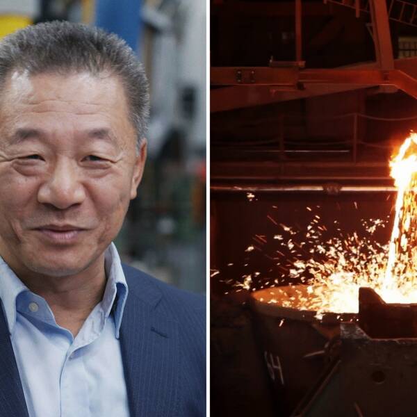 Till vänster Martin Pei, , teknisk direktör på SSAB, och till höger ståltillverkning.
