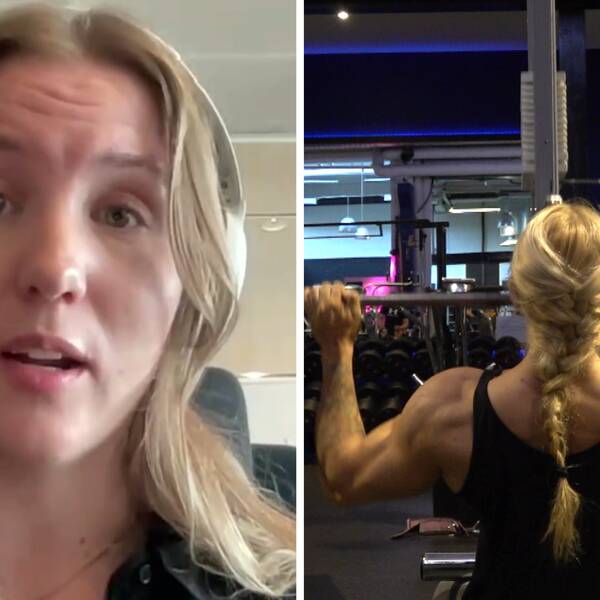 Tvådelad bild på en kvinna som gör en lat-pulldown.