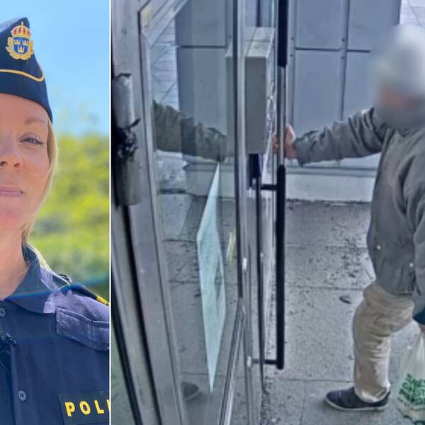 Till vänster: Frida Braf, nya lokalpolisområdeschefen i Norrköping efter attacken mot polishuset i Norrköping. Till höger: en pixlad bild på den åtalade.
