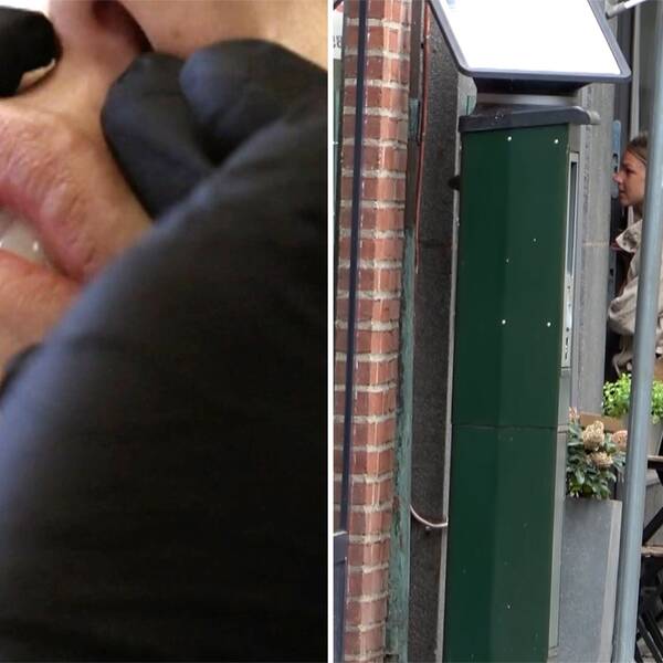 En genrebild av en närbild av en mun och SVT:s reporter Natalie Medic utanför den skönhetssalong som inte har tillstånd att utföra injektioner med bland annat botox.