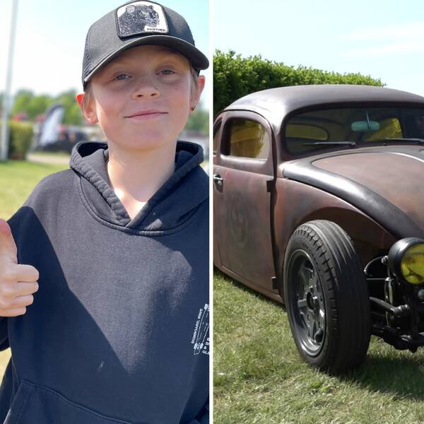 Elva-åriga Elton Rönning och Vincent Bornecrantz besökte Sola springmeet. till höger en bil de tyckte om.