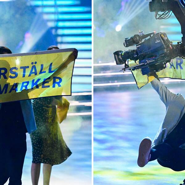 Aktivister med budskapet ”Återställ våtmarker” tog sig in på dansgolvet under Charlotte Kallas dansnummer.
